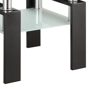 English Elm Samantha Sleek Black Glass Top End Table with Single Shelf, Durable Metal Frame, Versatile 22" Accent Piece B062S00670