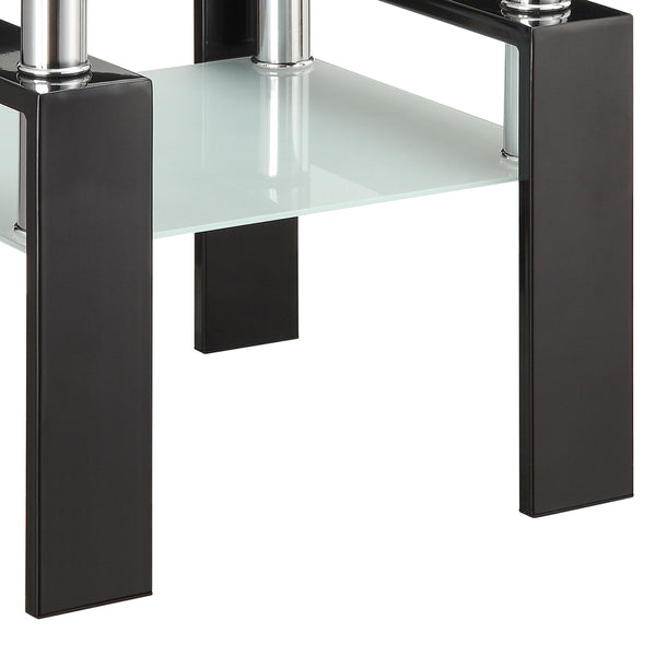 English Elm Samantha Sleek Black Glass Top End Table with Single Shelf, Durable Metal Frame, Versatile 22" Accent Piece B062S00670