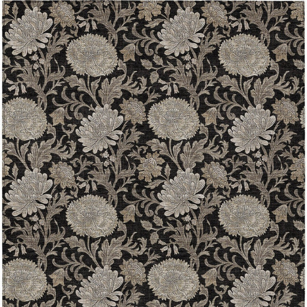 Homeroots 3' Artichoke Green And Gray Floral Washable Area Rug For Indoor And Outdoor Spaces, Durable Design 10' X 14' Polyester 581220