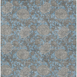 Homeroots 3' Artichoke Green And Gray Floral Washable Area Rug For Indoor And Outdoor Spaces, Durable Design 5' X 8' Polyester 581222