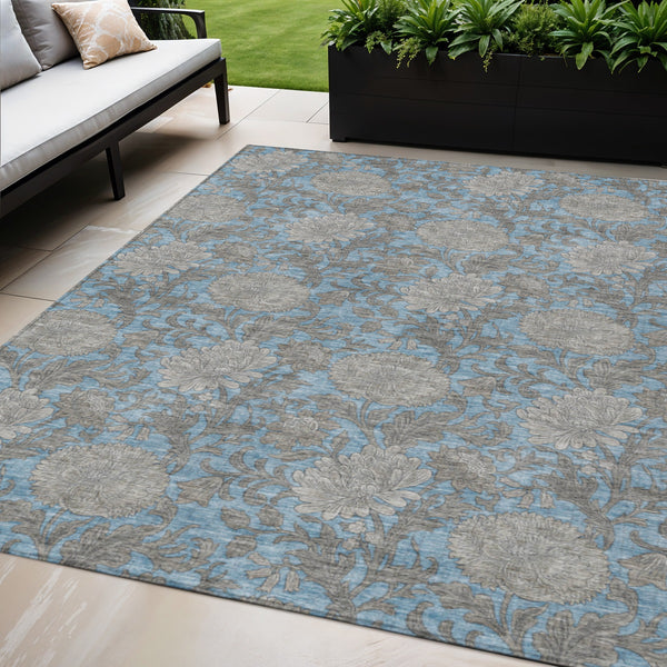 Homeroots 3' Artichoke Green And Gray Floral Washable Area Rug For Indoor And Outdoor Spaces, Durable Design 5' X 8' Polyester 581222