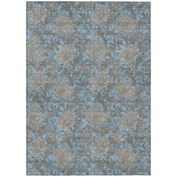 HomeRoots 5' Blue Gray Silver Floral Washable Area Rug - Durable Indoor Outdoor Design for High-Traffic Spaces 5' X 8' 581222
