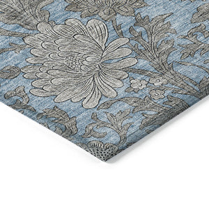 Homeroots 3' Artichoke Green And Gray Floral Washable Area Rug For Indoor And Outdoor Spaces, Durable Design 5' X 8' Polyester 581222