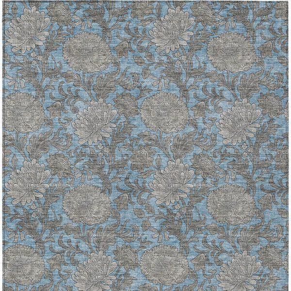 Homeroots 3' Artichoke Green And Gray Floral Washable Area Rug For Indoor And Outdoor Spaces, Durable Design 8' X 10' Polyester 581224