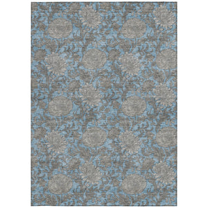 Homeroots 3' Artichoke Green And Gray Floral Washable Area Rug For Indoor And Outdoor Spaces, Durable Design 9' X 12' Polyester 581225