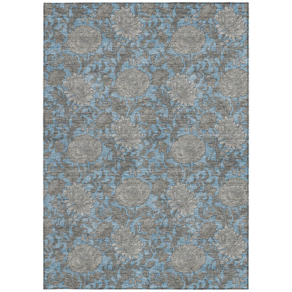 Homeroots 3' Artichoke Green And Gray Floral Washable Area Rug For Indoor And Outdoor Spaces, Durable Design 9' X 12' Polyester 581225