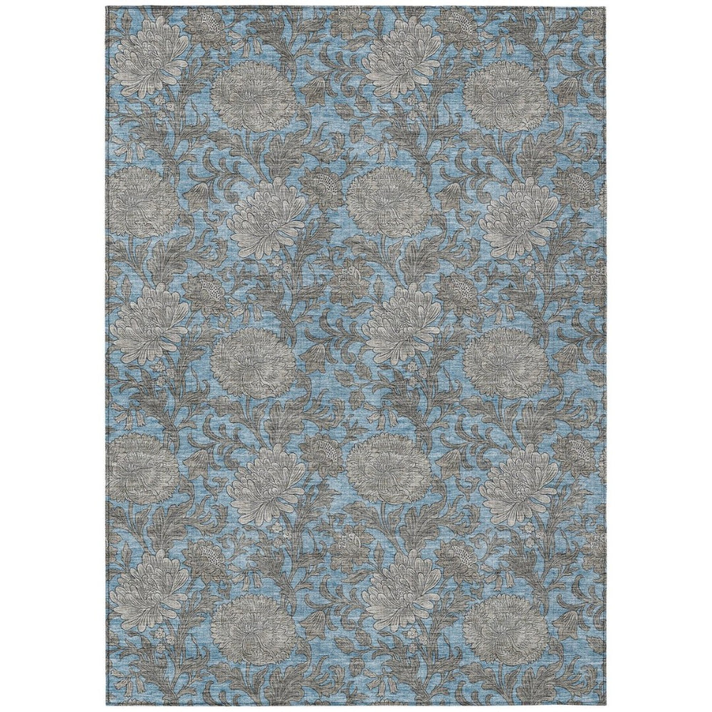 HomeRoots 9' Elegant Blue-Gray and Silver Floral Indoor-Outdoor Area Rug for Easy Care and Style 9' X 12' 581225