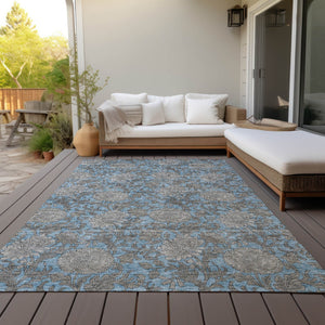 Homeroots 3' Artichoke Green And Gray Floral Washable Area Rug For Indoor And Outdoor Spaces, Durable Design 10' X 14' Polyester 581226