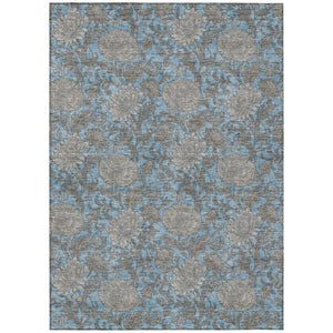 HomeRoots 5' Blue Gray Silver Floral Washable Area Rug - Durable Indoor Outdoor Design for High-Traffic Spaces 10' X 14' 581226