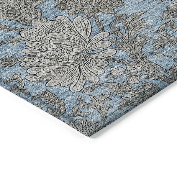 Homeroots 3' Artichoke Green And Gray Floral Washable Area Rug For Indoor And Outdoor Spaces, Durable Design 10' X 14' Polyester 581226