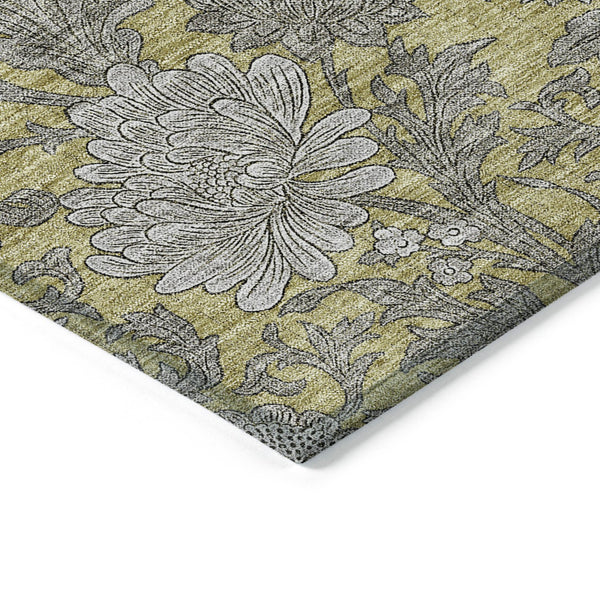 Homeroots 3' Artichoke Green And Gray Floral Washable Area Rug For Indoor And Outdoor Spaces, Durable Design 3' X 5' Polyester 581227