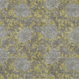 Homeroots 3' Artichoke Green And Gray Floral Washable Area Rug For Indoor And Outdoor Spaces, Durable Design 3' X 5' Polyester 581227