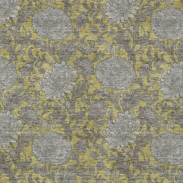 Homeroots 3' Artichoke Green And Gray Floral Washable Area Rug For Indoor And Outdoor Spaces, Durable Design 3' X 5' Polyester 581227