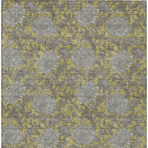 Homeroots 3' Artichoke Green And Gray Floral Washable Area Rug For Indoor And Outdoor Spaces, Durable Design 5' X 8' Polyester 581228