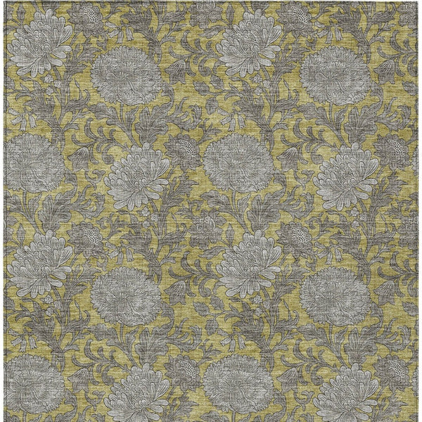 Homeroots 3' Artichoke Green And Gray Floral Washable Area Rug For Indoor And Outdoor Spaces, Durable Design 5' X 8' Polyester 581228