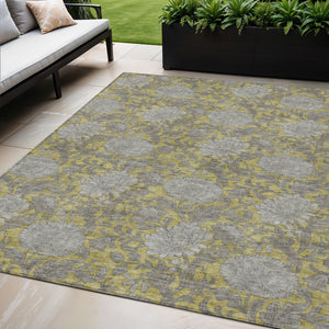 Homeroots 3' Artichoke Green And Gray Floral Washable Area Rug For Indoor And Outdoor Spaces, Durable Design 5' X 8' Polyester 581228
