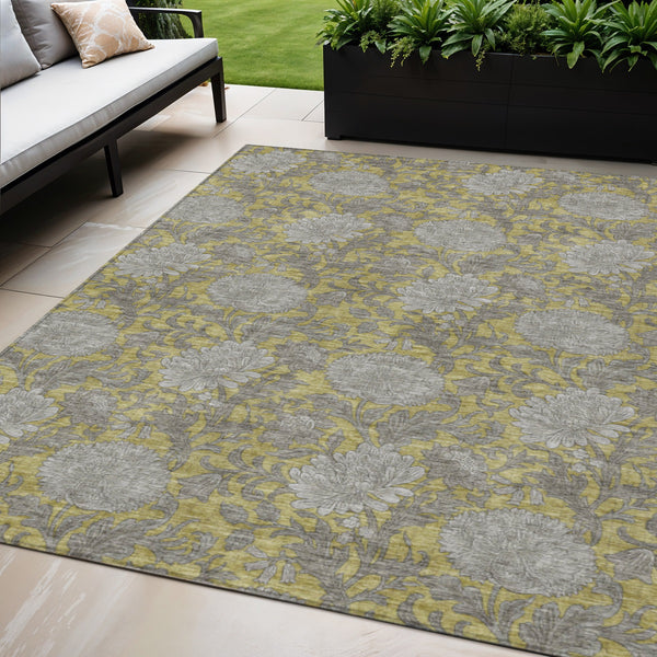 Homeroots 3' Artichoke Green And Gray Floral Washable Area Rug For Indoor And Outdoor Spaces, Durable Design 5' X 8' Polyester 581228