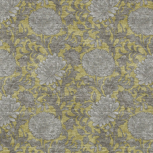 Homeroots 3' Artichoke Green And Gray Floral Washable Area Rug For Indoor And Outdoor Spaces, Durable Design 5' X 8' Polyester 581228