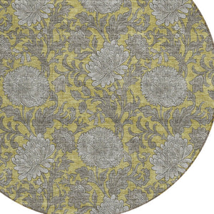 Homeroots 3' Artichoke Green And Gray Floral Washable Area Rug For Indoor And Outdoor Spaces, Durable Design 8' Round Polyester 581229