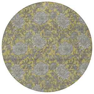Homeroots 3' Artichoke Green And Gray Floral Washable Area Rug For Indoor And Outdoor Spaces, Durable Design 8' Round Polyester 581229