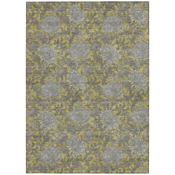 Homeroots 3' Artichoke Green And Gray Floral Washable Area Rug For Indoor And Outdoor Spaces, Durable Design 8' X 10' Polyester 581230