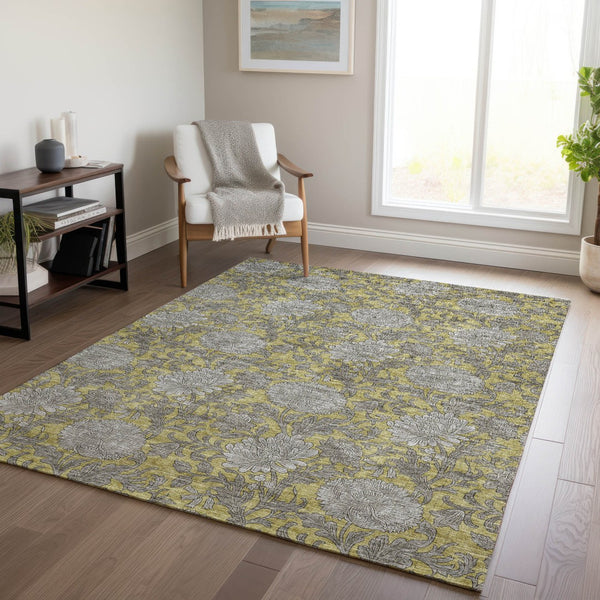 Homeroots 3' Artichoke Green And Gray Floral Washable Area Rug For Indoor And Outdoor Spaces, Durable Design 8' X 10' Polyester 581230