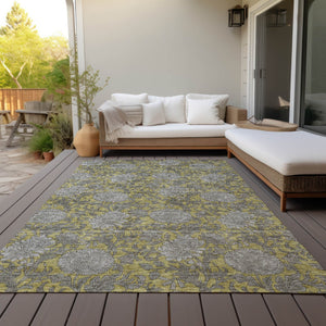 Homeroots 3' Artichoke Green And Gray Floral Washable Area Rug For Indoor And Outdoor Spaces, Durable Design 9' X 12' Polyester 581231