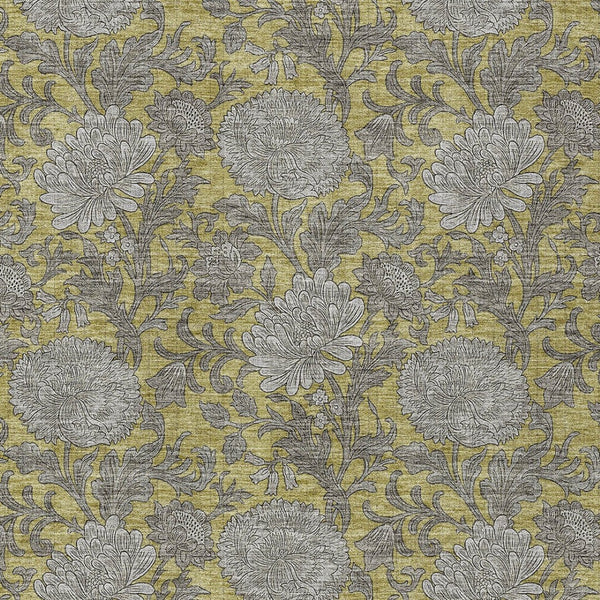 Homeroots 3' Artichoke Green And Gray Floral Washable Area Rug For Indoor And Outdoor Spaces, Durable Design 9' X 12' Polyester 581231