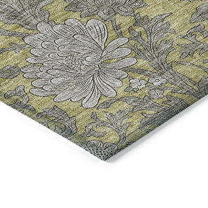 Homeroots 3' Artichoke Green And Gray Floral Washable Area Rug For Indoor And Outdoor Spaces, Durable Design 10' X 14' Polyester 581232