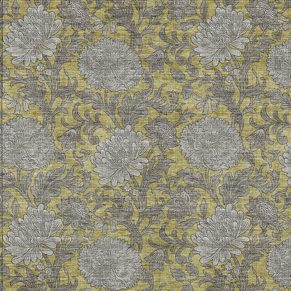 Homeroots 3' Artichoke Green And Gray Floral Washable Area Rug For Indoor And Outdoor Spaces, Durable Design 10' X 14' Polyester 581232