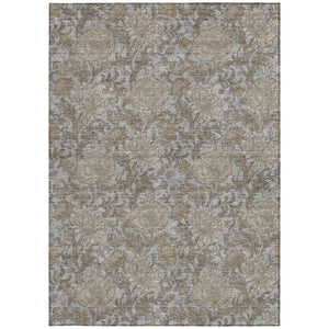 Homeroots 3' Artichoke Green And Gray Floral Washable Area Rug For Indoor And Outdoor Spaces, Durable Design 3' X 5' Polyester 581233