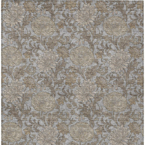 Homeroots 3' Artichoke Green And Gray Floral Washable Area Rug For Indoor And Outdoor Spaces, Durable Design 3' X 5' Polyester 581233