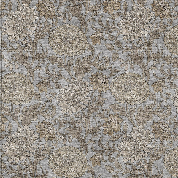 Homeroots 3' Artichoke Green And Gray Floral Washable Area Rug For Indoor And Outdoor Spaces, Durable Design 5' X 8' Polyester 581234