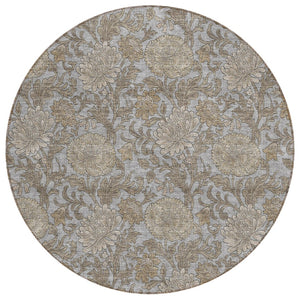 HomeRoots 5' Elegant Gray-Silver and Taupe Floral Area Rug for Indoor and Outdoor Spaces, Washable & Durable 8' Round 581235