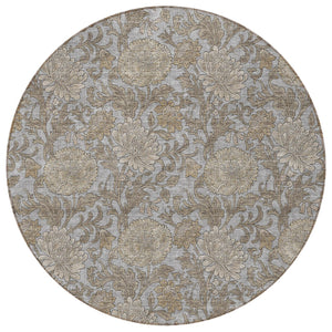 Homeroots 3' Artichoke Green And Gray Floral Washable Area Rug For Indoor And Outdoor Spaces, Durable Design 8' Round Polyester 581235
