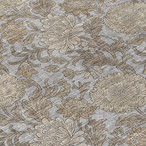 HomeRoots 5' Elegant Gray-Silver and Taupe Floral Area Rug for Indoor and Outdoor Spaces, Washable & Durable 8' Round 581235