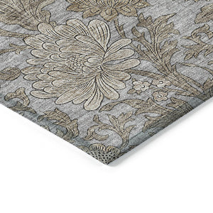 Homeroots 3' Artichoke Green And Gray Floral Washable Area Rug For Indoor And Outdoor Spaces, Durable Design 8' X 10' Polyester 581236