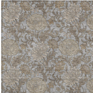 Homeroots 3' Artichoke Green And Gray Floral Washable Area Rug For Indoor And Outdoor Spaces, Durable Design 8' X 10' Polyester 581236