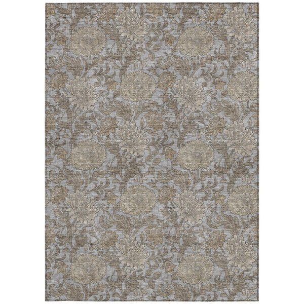 Homeroots 3' Artichoke Green And Gray Floral Washable Area Rug For Indoor And Outdoor Spaces, Durable Design 9' X 12' Polyester 581237