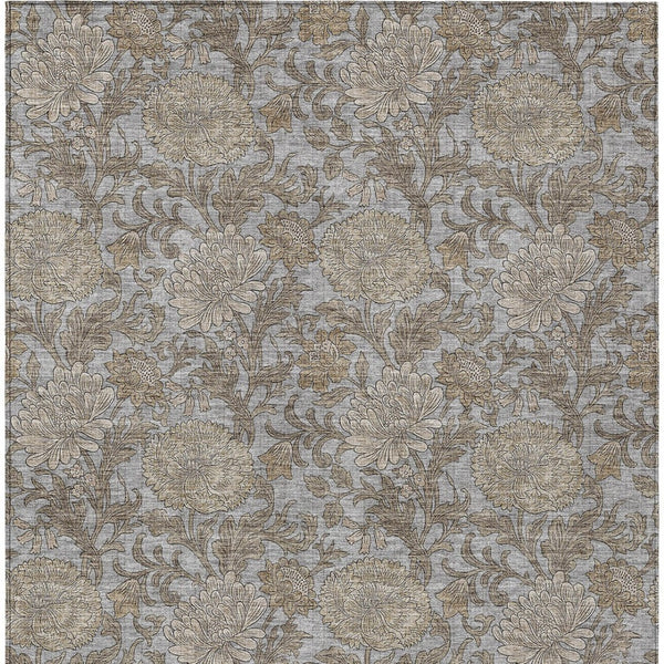 Homeroots 3' Artichoke Green And Gray Floral Washable Area Rug For Indoor And Outdoor Spaces, Durable Design 10' X 14' Polyester 581238
