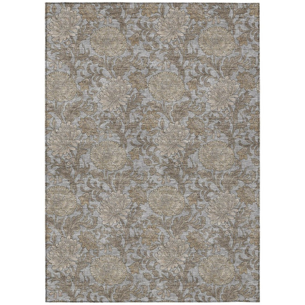 HomeRoots 5' Elegant Gray-Silver and Taupe Floral Area Rug for Indoor and Outdoor Spaces, Washable & Durable 10' X 14' 581238