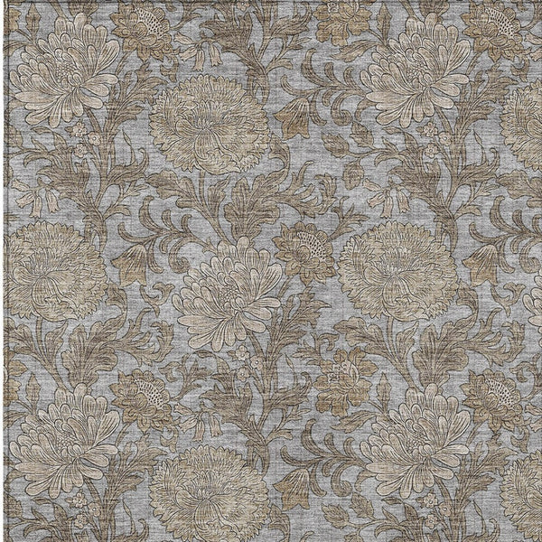 Homeroots 3' Artichoke Green And Gray Floral Washable Area Rug For Indoor And Outdoor Spaces, Durable Design 10' X 14' Polyester 581238