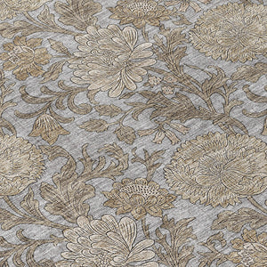 Homeroots 3' Artichoke Green And Gray Floral Washable Area Rug For Indoor And Outdoor Spaces, Durable Design 10' X 14' Polyester 581238