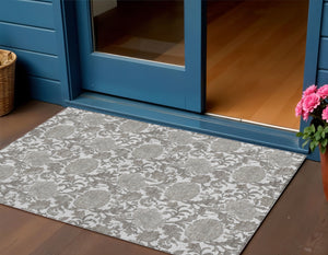 Homeroots 3' Artichoke Green And Gray Floral Washable Area Rug For Indoor And Outdoor Spaces, Durable Design 3' X 5' Polyester 581239