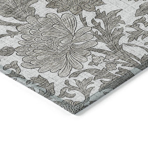 Homeroots 3' Artichoke Green And Gray Floral Washable Area Rug For Indoor And Outdoor Spaces, Durable Design 3' X 5' Polyester 581239