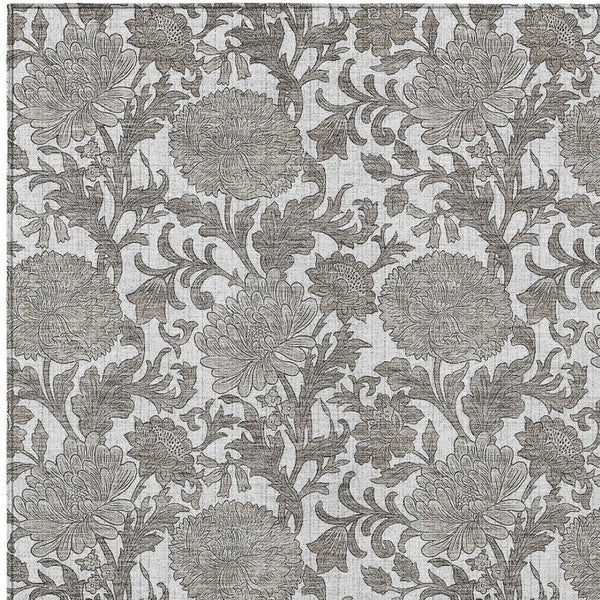 Homeroots 3' Artichoke Green And Gray Floral Washable Area Rug For Indoor And Outdoor Spaces, Durable Design 5' X 8' Polyester 581240
