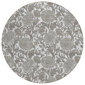 HomeRoots 5' Floral Indoor Outdoor Area Rug - Stylish Ivory and Gray Design, Washable & Durable for All Spaces 8' Round 581241