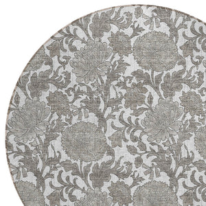 Homeroots 3' Artichoke Green And Gray Floral Washable Area Rug For Indoor And Outdoor Spaces, Durable Design 8' Round Polyester 581241