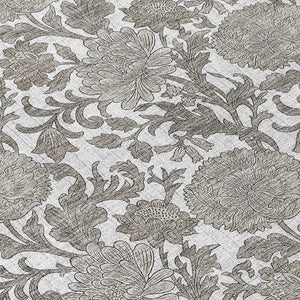 Homeroots 3' Artichoke Green And Gray Floral Washable Area Rug For Indoor And Outdoor Spaces, Durable Design 8' Round Polyester 581241