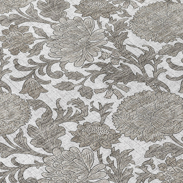 Homeroots 3' Artichoke Green And Gray Floral Washable Area Rug For Indoor And Outdoor Spaces, Durable Design 8' Round Polyester 581241